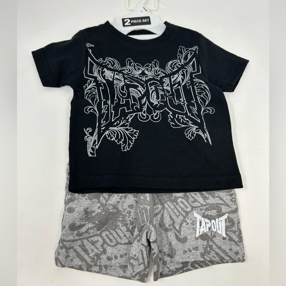 NWT TapOut Black Shirt with Gray Shorts 2 piece Set